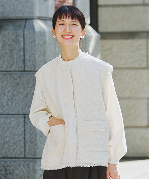 ノーカラーツイードベスト《オケージョン2026SS》（ベスト）｜studio