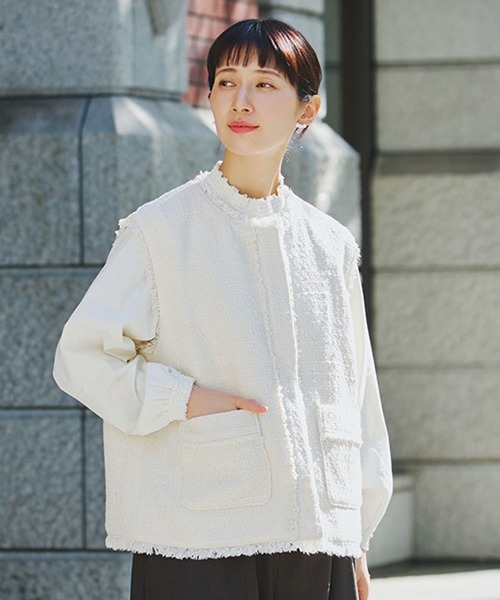 ノーカラーツイードベスト《オケージョン2026SS》（ベスト）｜studio