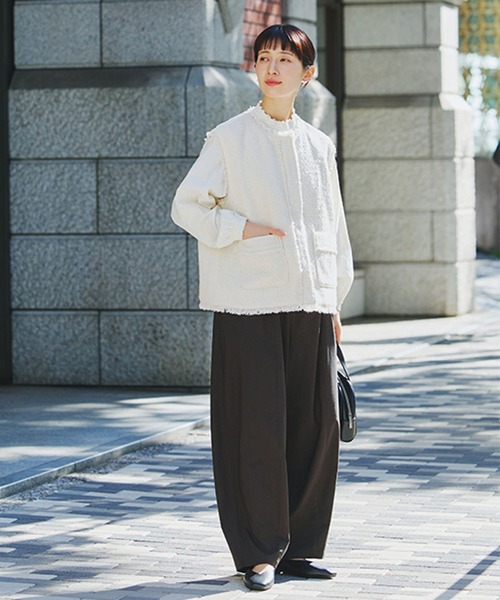 ノーカラーツイードベスト《オケージョン2026SS》（ベスト）｜studio