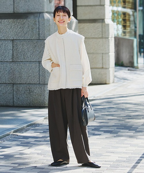 studio CLIP(スタディオクリップ)の「ノーカラーツイードベスト《オケージョン2026SS》(ベスト・レディース・ネイビー/アイボリー・FREE)」の6枚目の写真