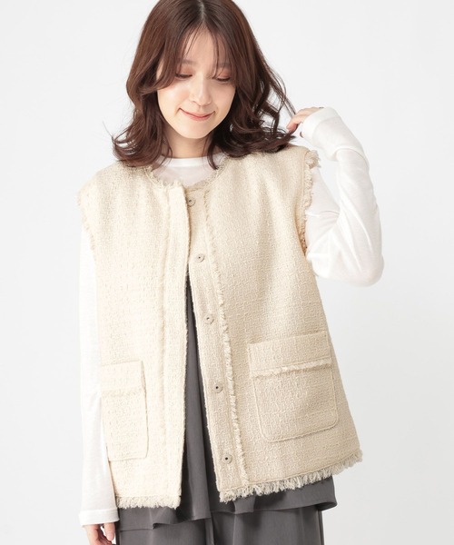 セール】ノーカラーツイードベスト《オケージョン2026SS》（ベスト