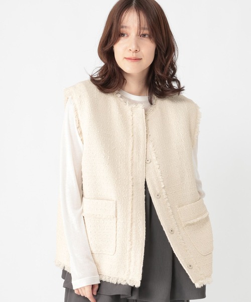 studio CLIP(スタディオクリップ)の「ノーカラーツイードベスト《オケージョン2026SS》(ベスト・レディース・ネイビー/アイボリー・FREE)」の8枚目の写真