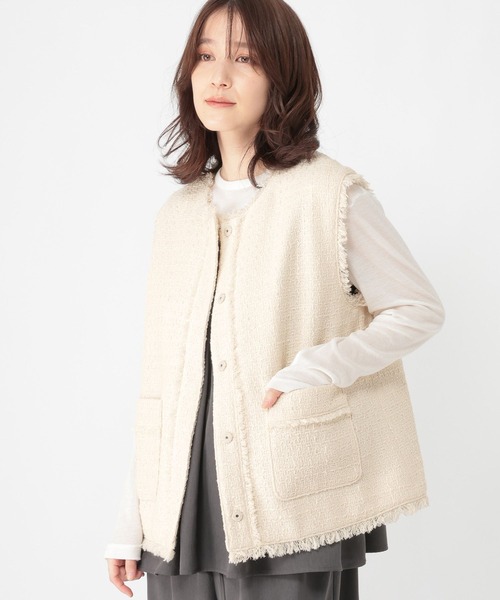 studio CLIP(スタディオクリップ)の「ノーカラーツイードベスト《オケージョン2026SS》(ベスト・レディース・ネイビー/アイボリー・FREE)」の9枚目の写真