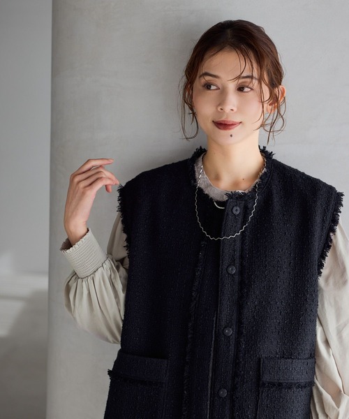 ノーカラーツイードベスト《オケージョン2026SS》（ベスト）｜studio