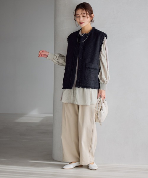 studio CLIP(スタディオクリップ)の「ノーカラーツイードベスト《オケージョン2026SS》(ベスト・レディース・ネイビー/アイボリー・FREE)」の19枚目の写真