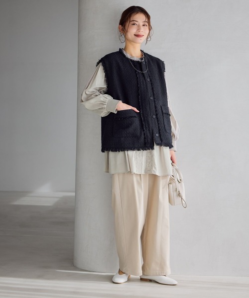 studio CLIP(スタディオクリップ)の「ノーカラーツイードベスト《オケージョン2026SS》(ベスト・レディース・ネイビー/アイボリー・FREE)」の21枚目の写真