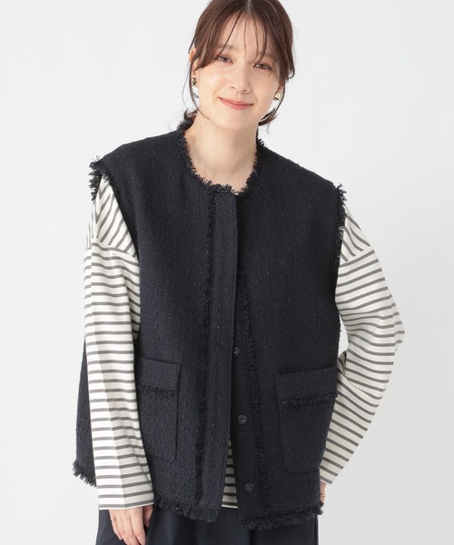 セール】ノーカラーツイードベスト《オケージョン2026SS》（ベスト
