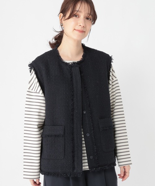 セール】ノーカラーツイードベスト《オケージョン2026SS》（ベスト