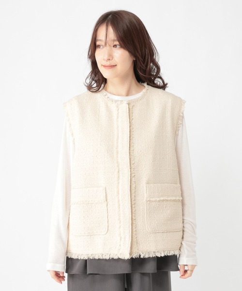 セール】ノーカラーツイードベスト《オケージョン2026SS》（ベスト