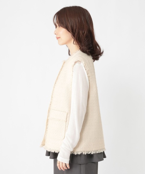 ノーカラーツイードベスト《オケージョン2026SS》（ベスト）｜studio