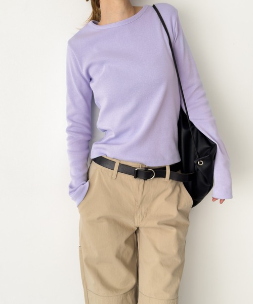 CANAL JEAN(キャナルジーン)の「El mar クルーネックリブロンT(Tシャツ/カットソー・レディース・ライラック/ライトイエロー/ホワイト/ネイビー/イエロー/ヘザーグレー/パープル・ONE SIZE)」の5枚目の写真