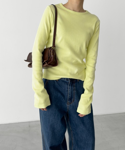 CANAL JEAN(キャナルジーン)の「El mar クルーネックリブロンT(Tシャツ/カットソー・レディース・ライラック/ライトイエロー/ホワイト/ネイビー/イエロー/ヘザーグレー/パープル・ONE SIZE)」の1枚目の写真