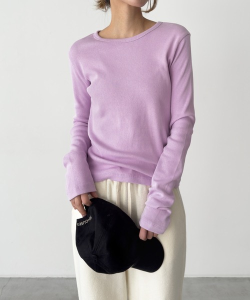 CANAL JEAN(キャナルジーン)の「El mar クルーネックリブロンT(Tシャツ/カットソー・レディース・ライラック/ライトイエロー/ホワイト/ネイビー/イエロー/ヘザーグレー/パープル・ONE SIZE)」の6枚目の写真