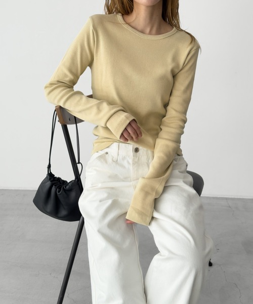 CANAL JEAN(キャナルジーン)の「El mar クルーネックリブロンT(Tシャツ/カットソー・レディース・ライラック/ライトイエロー/ホワイト/ネイビー/イエロー/ヘザーグレー/パープル・ONE SIZE)」の7枚目の写真