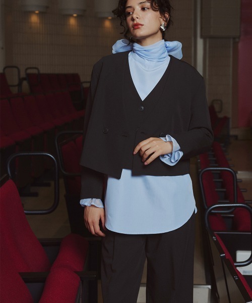 Callarus（カラルス）の「デザインショートジャケットパンツセットアップスーツ（ジャケット＋ジレ＋パンツ）〔Callarus〕（スーツセット・レディース・ブラック/モカ・M/3L/LL/L/S）」の13枚目の写真