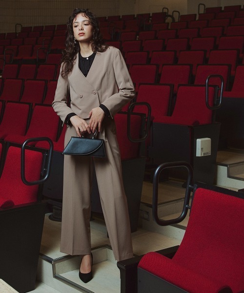 Callarus（カラルス）の「デザインショートジャケットパンツセットアップスーツ（ジャケット＋ジレ＋パンツ）〔Callarus〕（スーツセット・レディース・ブラック/モカ・M/3L/LL/L/S）」の9枚目の写真