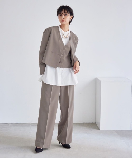 Callarus（カラルス）の「デザインショートジャケットパンツセットアップスーツ（ジャケット＋ジレ＋パンツ）〔Callarus〕（スーツセット・レディース・ブラック/モカ・M/3L/LL/L/S）」の14枚目の写真