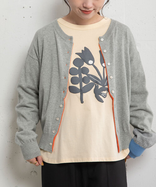 POU DOU DOU(プードゥドゥ)の「変形前立てクルーネックニットカーディガン(カーディガン/ボレロ・レディース・ブラック/グリーン/オレンジ/グレー/ブルー・M)」の2枚目の写真