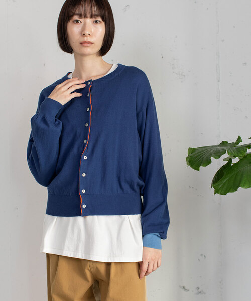 POU DOU DOU(プードゥドゥ)の「変形前立てクルーネックニットカーディガン(カーディガン/ボレロ・レディース・ブラック/グリーン/オレンジ/グレー/ブルー・M)」の6枚目の写真