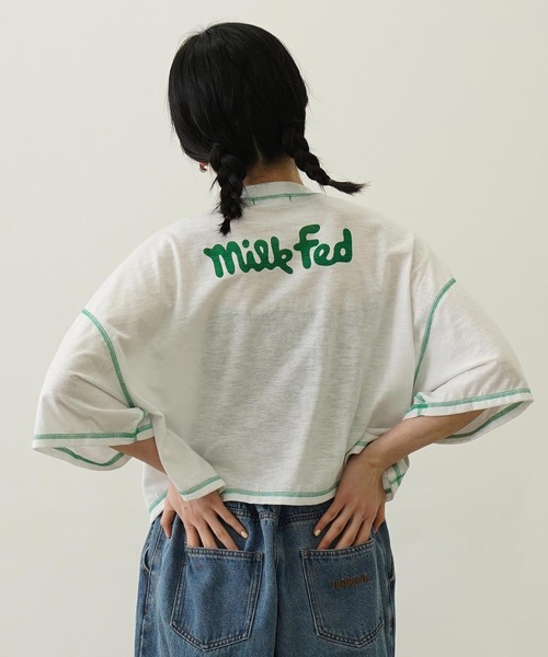 MILKFED.(ミルクフェド)の「COLOR STITCH WIDE S/S TOP(Tシャツ/カットソー・レディース・グリーン/ピンク/ネイビー・ONE SIZE)」の2枚目の写真