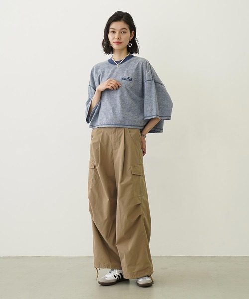 MILKFED.(ミルクフェド)の「COLOR STITCH WIDE S/S TOP(Tシャツ/カットソー・レディース・グリーン/ピンク/ネイビー・ONE SIZE)」の7枚目の写真