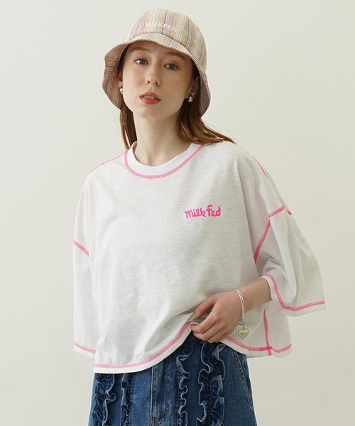 MILKFED.(ミルクフェド)の「COLOR STITCH WIDE S/S TOP(Tシャツ/カットソー・レディース・グリーン/ピンク/ネイビー・ONE SIZE)」の14枚目の写真