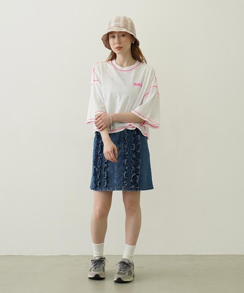 MILKFED.(ミルクフェド)の「COLOR STITCH WIDE S/S TOP(Tシャツ/カットソー・レディース・グリーン/ピンク/ネイビー・ONE SIZE)」の15枚目の写真