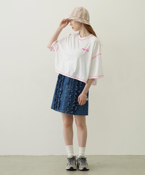 MILKFED.(ミルクフェド)の「COLOR STITCH WIDE S/S TOP(Tシャツ/カットソー・レディース・グリーン/ピンク/ネイビー・ONE SIZE)」の16枚目の写真
