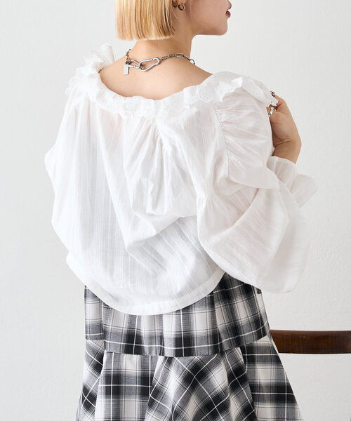 w closet（ダブルクローゼット）の「コットンレースブラウス（シャツ/ブラウス・レディース・オフホワイト/ピンク/イエロー・FREE）」の7枚目の写真