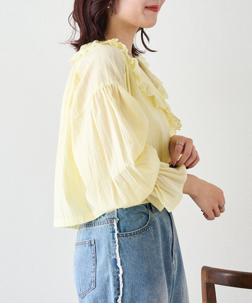 w closet（ダブルクローゼット）の「コットンレースブラウス（シャツ/ブラウス・レディース・オフホワイト/ピンク/イエロー・FREE）」の15枚目の写真
