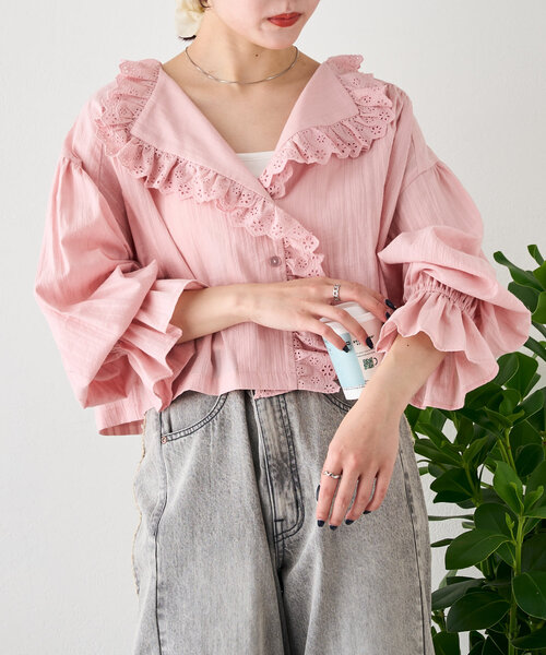 w closet（ダブルクローゼット）の「コットンレースブラウス（シャツ/ブラウス・レディース・オフホワイト/ピンク/イエロー・FREE）」の22枚目の写真