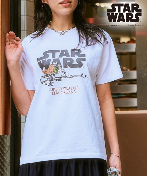 STAR WARS（スターウォーズ）の「＜大きいサイズ＞ STAR WARS/スターウォーズ プリント綿100％Tシャツ（Tシャツ/カットソー・レディース・ブラック/オフホワイト/サンドベージュ・L/LL/3L/4L/5L）」の7枚目の写真