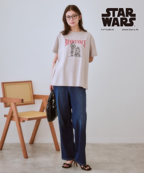 STAR WARS（スターウォーズ）の「＜大きいサイズ＞ STAR WARS/スターウォーズ プリント綿100％Tシャツ（Tシャツ/カットソー・レディース・ブラック/オフホワイト/サンドベージュ・L/LL/3L/4L/5L）」の18枚目の写真
