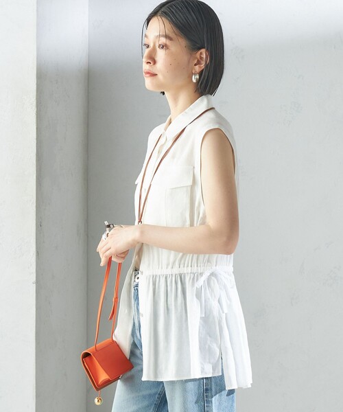 【シップス　ウィメン】〈手洗い可能〉IMPERIAL LINEN Wポケット ノースリーブ シャツ SHIPS｜<手洗い可能>IMPERIAL LINEN Wポケット ノースリーブ