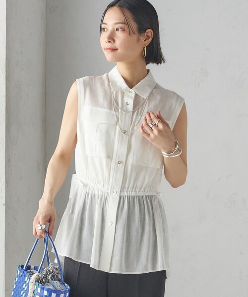 SHIPS(シップス)の「〈手洗い可能〉IMPERIAL LINEN Wポケット ノースリーブ シャツ(シャツ/ブラウス・レディース・ベージュ/ネイビー/オフホワイト・ONE SIZE)」の13枚目の写真
