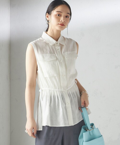 SHIPS(シップス)の「〈手洗い可能〉IMPERIAL LINEN Wポケット ノースリーブ シャツ(シャツ/ブラウス・レディース・ベージュ/ネイビー/オフホワイト・ONE SIZE)」の17枚目の写真
