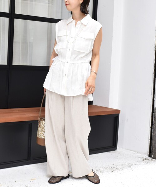 【シップス　ウィメン】〈手洗い可能〉IMPERIAL LINEN Wポケット ノースリーブ シャツ セール】〈手洗い可能〉IMPERIAL LINEN Wポケット ノースリーブ