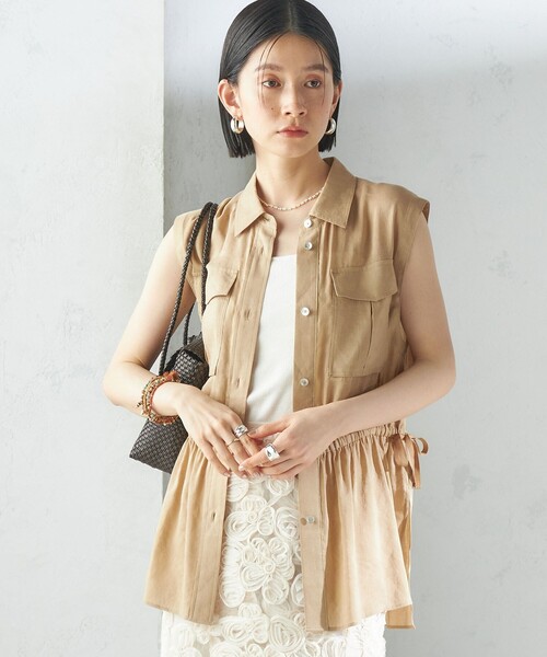 SHIPS for women / シップスウィメン 〈手洗い可能〉IMPERIAL LINEN Wポケット ノースリーブ シャツ セール】〈手洗い可能〉IMPERIAL LINEN Wポケット ノースリーブ
