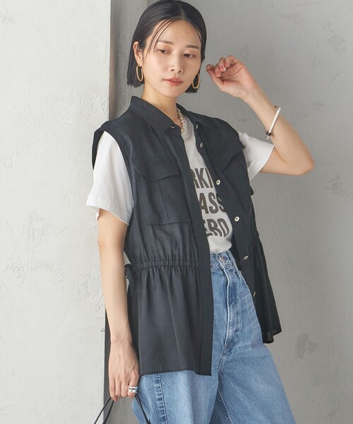 セール】〈手洗い可能〉IMPERIAL LINEN Wポケット ノースリーブ