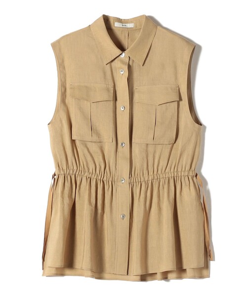 SHIPS(シップス)の「〈手洗い可能〉IMPERIAL LINEN Wポケット ノースリーブ シャツ(シャツ/ブラウス・レディース・ベージュ/ネイビー/オフホワイト・ONE SIZE)」の4枚目の写真