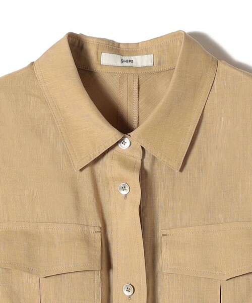 SHIPS(シップス)の「〈手洗い可能〉IMPERIAL LINEN Wポケット ノースリーブ シャツ(シャツ/ブラウス・レディース・ベージュ/ネイビー/オフホワイト・ONE SIZE)」の5枚目の写真