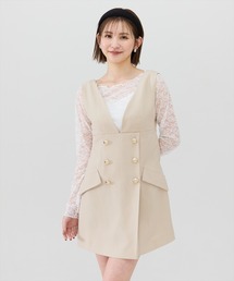 【セットアップ可能】ダブルボタンミニジャンパースカート