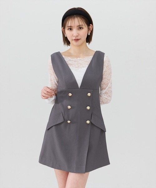 REDYAZEL（レディアゼル）の「【セットアップ可能】ダブルボタンミニジャンパースカート（ジャンパースカート・レディース・ブラック/オフホワイト/サックスブルー・SMALL/MEDIUM）」の11枚目の写真