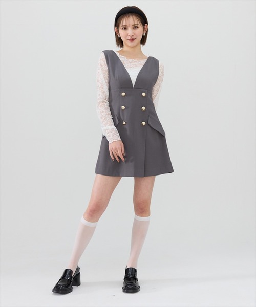 REDYAZEL（レディアゼル）の「【セットアップ可能】ダブルボタンミニジャンパースカート（ジャンパースカート・レディース・ブラック/オフホワイト/サックスブルー・SMALL/MEDIUM）」の14枚目の写真