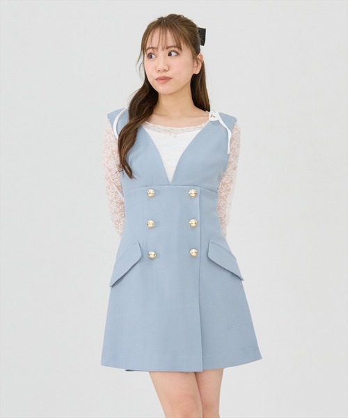 REDYAZEL（レディアゼル）の「【セットアップ可能】ダブルボタンミニジャンパースカート（ジャンパースカート・レディース・ブラック/オフホワイト/サックスブルー・SMALL/MEDIUM）」の18枚目の写真