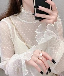 Per sist ence | シースルーフレアスリーブドットカットソー(Tシャツ/カットソー)