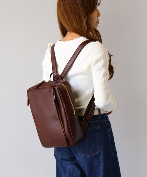 HALEINE（アレンヌ）の「[HALEINE]牛革レザーリュック（バックパック/リュック・レディース・ダークブラウン/ブルー/ブラック/モカ・FREE）」の2枚目の写真