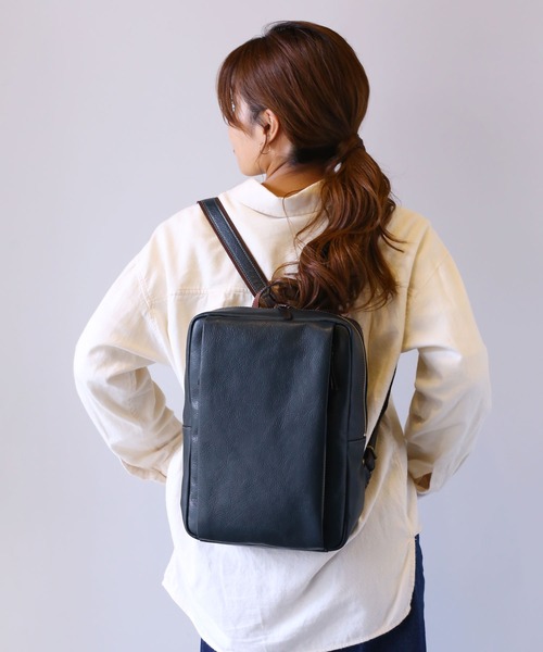 HALEINE（アレンヌ）の「[HALEINE]牛革レザーリュック（バックパック/リュック・レディース・ダークブラウン/ブルー/ブラック/モカ・FREE）」の4枚目の写真