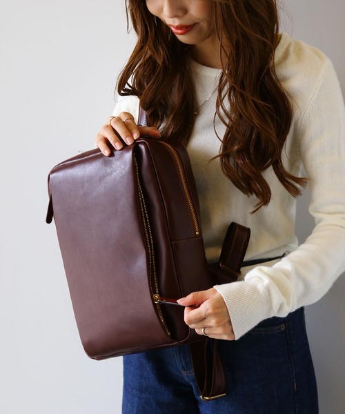 HALEINE（アレンヌ）の「[HALEINE]牛革レザーリュック（バックパック/リュック・レディース・ダークブラウン/ブルー/ブラック/モカ・FREE）」の9枚目の写真