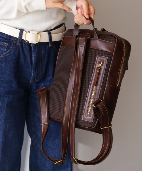 HALEINE（アレンヌ）の「[HALEINE]牛革レザーリュック（バックパック/リュック・レディース・ダークブラウン/ブルー/ブラック/モカ・FREE）」の13枚目の写真